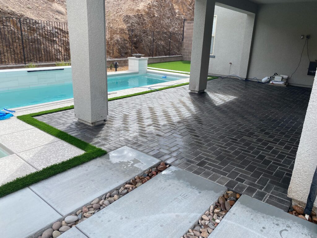modern landscape design backyard with pool