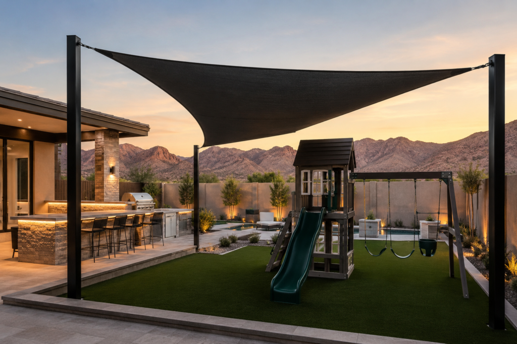 shade sail over a play area in las vegas
 